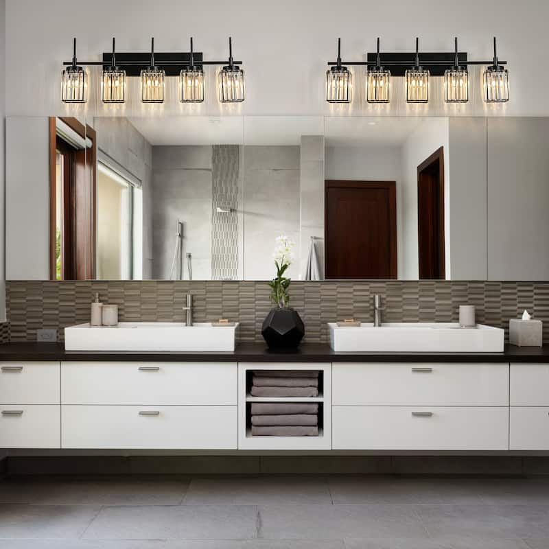 Modern Black 1/2/3/4/5-Light Bathroom Crystal Vanity Light Wall Sconces