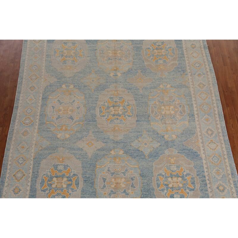Hand Knotted Oriental 100% Wool Carpet Transitional All-Over Navy Blue & Blues Oushak Area Rug - 11' 2'' X 8' 5''