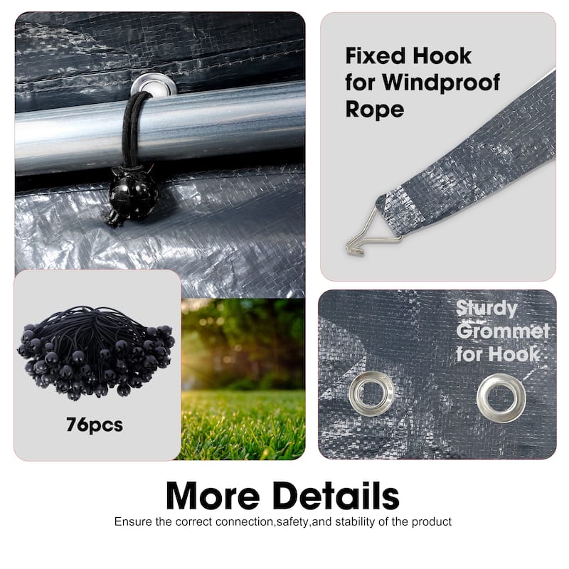 12 x 20ft Carport Replacement Canopy Cover, Waterproof & UV Protected Tarp with 76 Elastic Buckles Suit for Garage Shelter