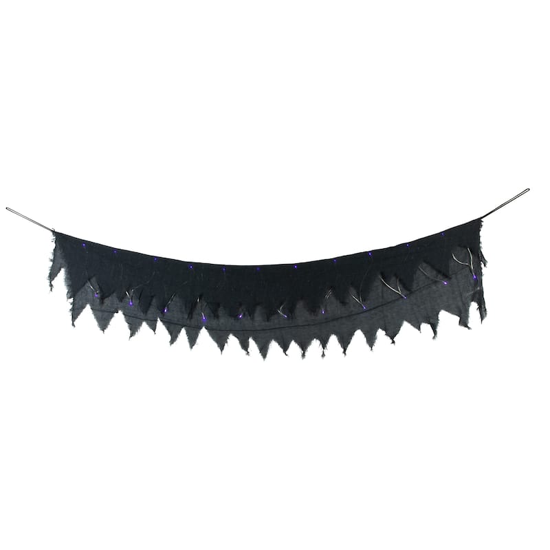 Lighted Raggedy Halloween Valance- 5.75' - Purple LED Lights