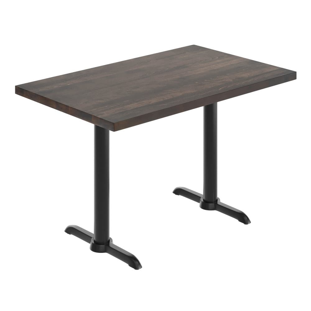 Rectangular Solid Wood Commercial Tabletop w/Two 22" x 22" Dining Height T-Bases - 30"W x 48"D x 29.5"H