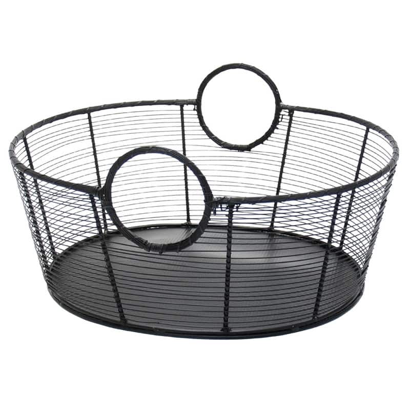 Achla Designs Small Hand-Woven Steel Harvest Basket, Black Powder Coat Finish - 25.5 Inch Long