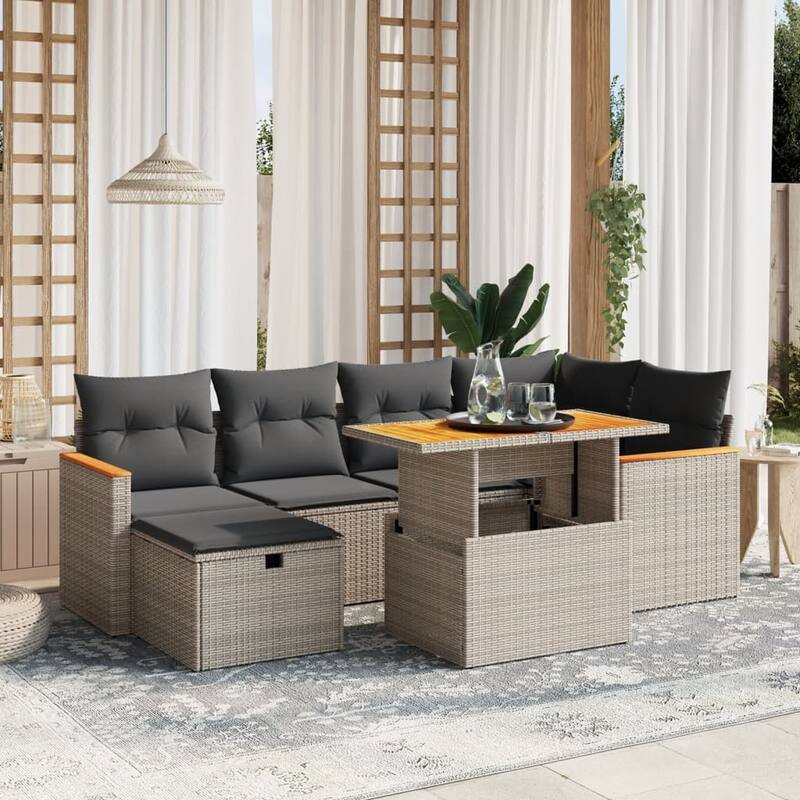 vidaXL Patio Sofa Set with Cushions Outdoor Conversation Furniture Poly Rattan - Grey-without storage - 21.7 x 39.4 x 28.7