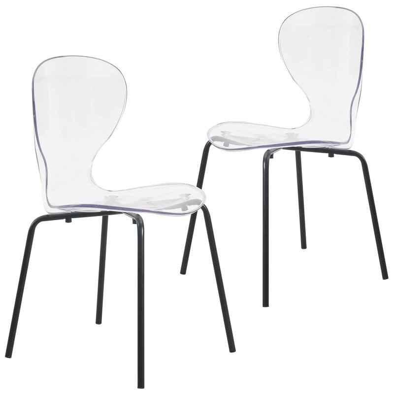 Stackable Plastic Dining Chair Transparent Set of 2 Modern Accent Side Chair for Indoor and Outdoor - Clear