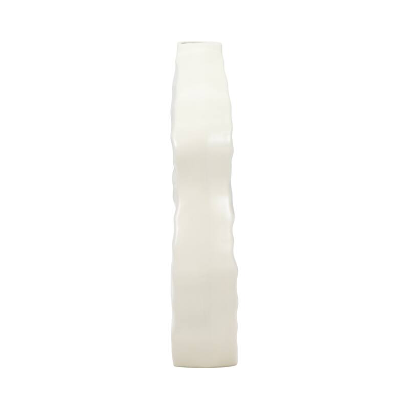 Sagebrook Home Ivory Ribbed Ceramic Open-cut Vase, Elegant Home Decor, Classic ivory palette for an elegant touch