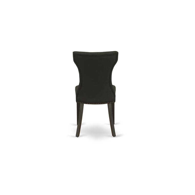East West Furniture 3 Piece Dinette Set- A Round Kitchen Table with Pedestal and 2 Linen Fabric Dining Chairs, (Finish Options)