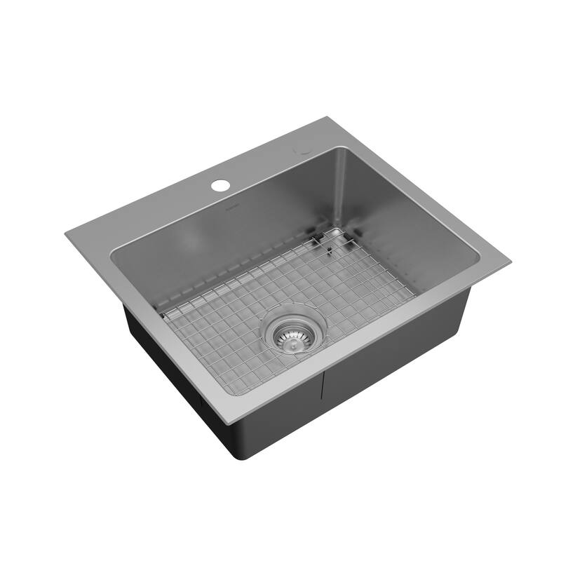 Karran Lansen 25" Top Mount 18 Gauge Single Bowl Stainless Steel Sink with Accessories - Stainless Steel