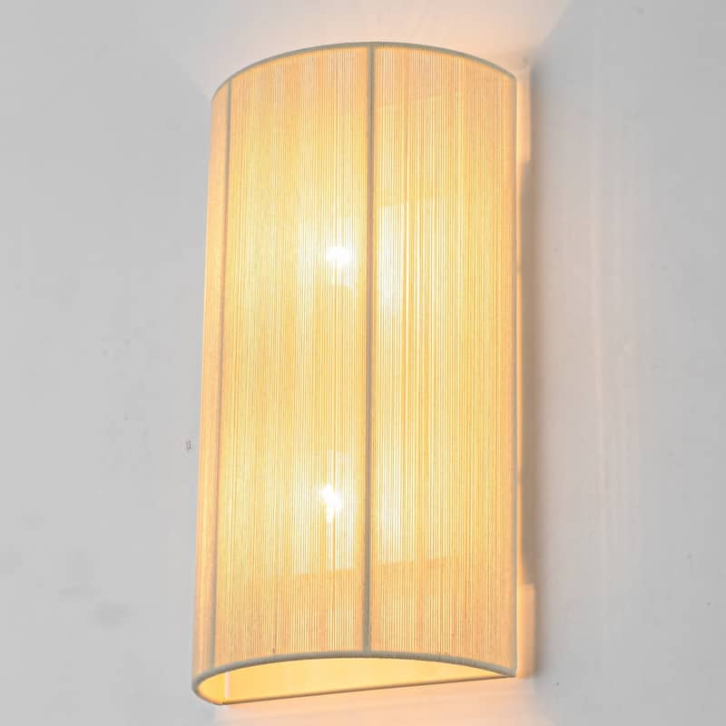 2-Light Modern Boho Natural Ivory/Black Hand-Woven Rope Fabric Flush Mount Wall Sconces