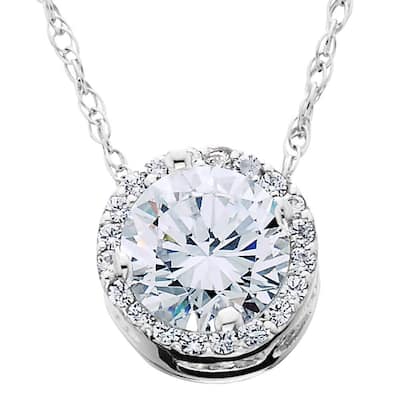 5/8ct Round Diamond Halo Pendant White Gold W/ 18" Chain