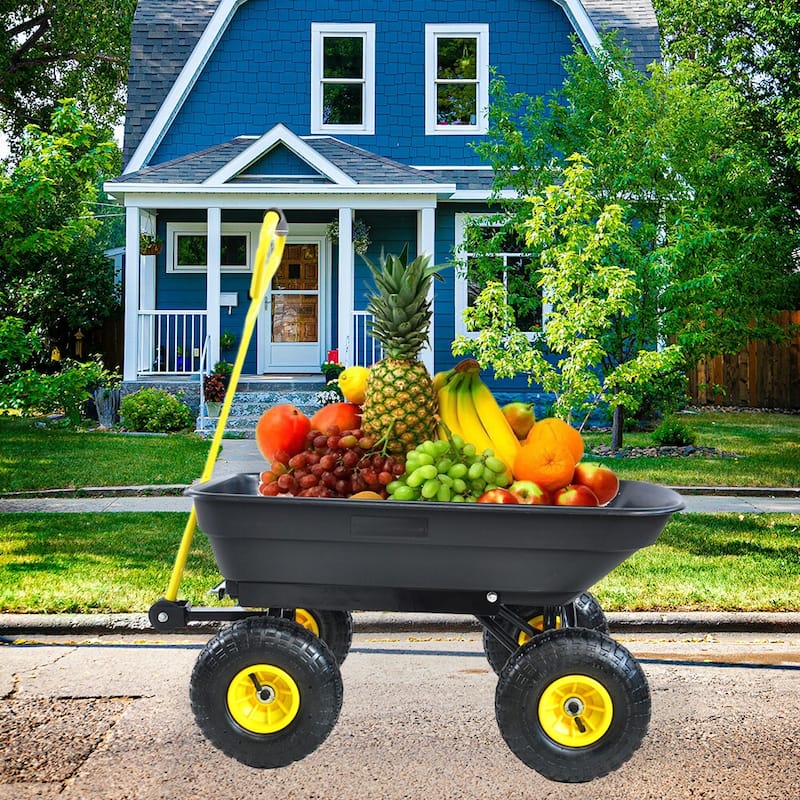 Outdoor Carts, Garden Dump Carts w/10-Inch Pneumatic Tires, Black - 39.37"Lx18.90"Wx38.98"H