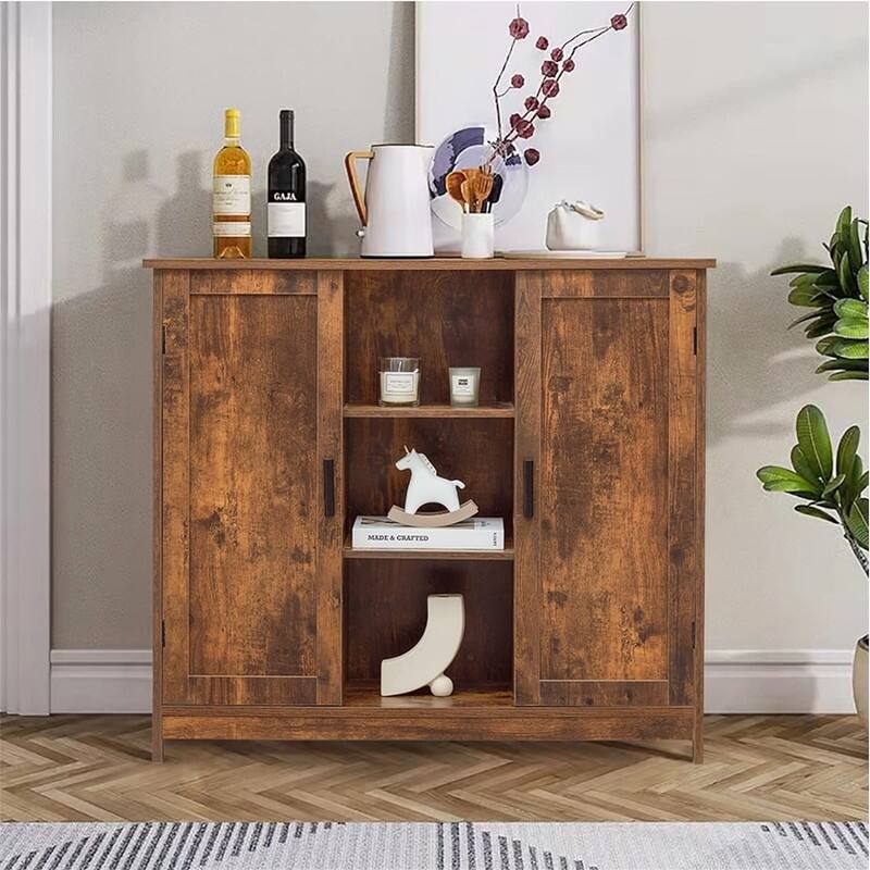 Storage Cabinet with 2 Doors and 4 Storage Shelves - 11.8"D x 35.4"W x 31.7"H