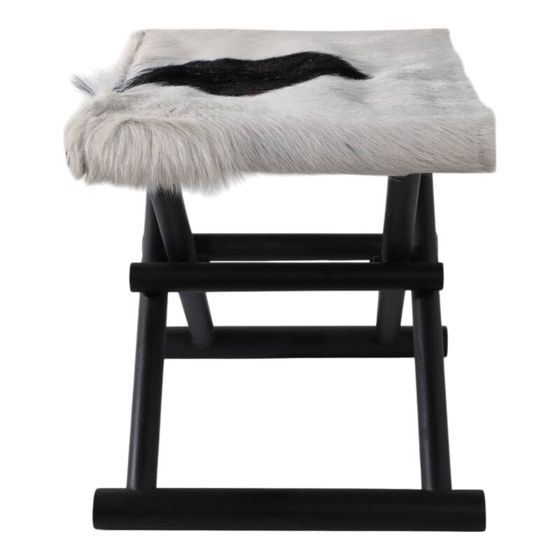 Foldable Backless Cowhide Storage Stool with Solid Wood Frame