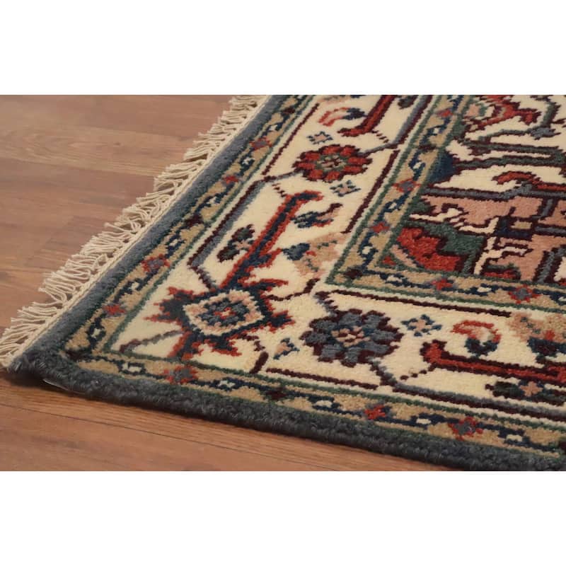 Hand Knotted Oriental 100% Wool Carpet Traditional Medallion Greys & Charcoal Heriz (serapi) Area Rug - 5' 9'' X 4' 1''