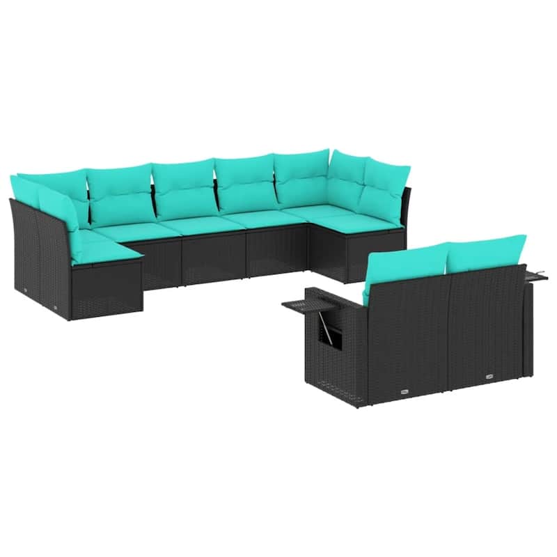 vidaXL 9 Piece Patio Sofa Set with Cushions Black Poly Rattan