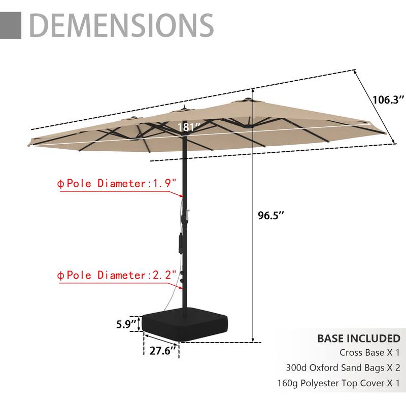 15 FT Double-Sided Patio Umbrella with Base Included, Electric Misting System 4-Level Wind Resistant Outdoor Market Umbrella