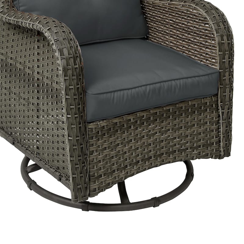 3-Piece Patio Rattan Swivel Cushioned Rocking Chair Set With Side Table