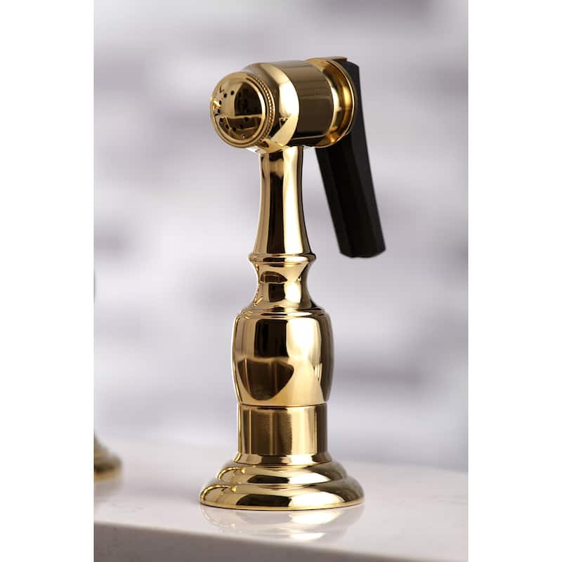 English Country Bridge Kitchen Faucet with Sprayer in Matte Black