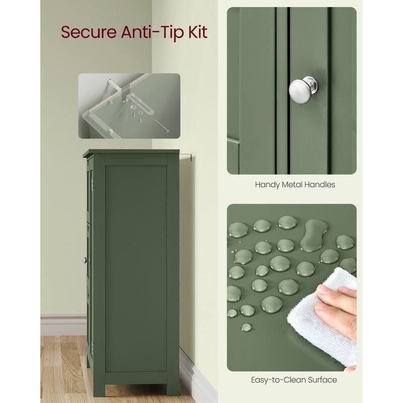 Forest Green MDF Bathroom Cabinet with Adjustable Shelf Beadboard Design - 11.8"D x 23.6"W x 31.5"H