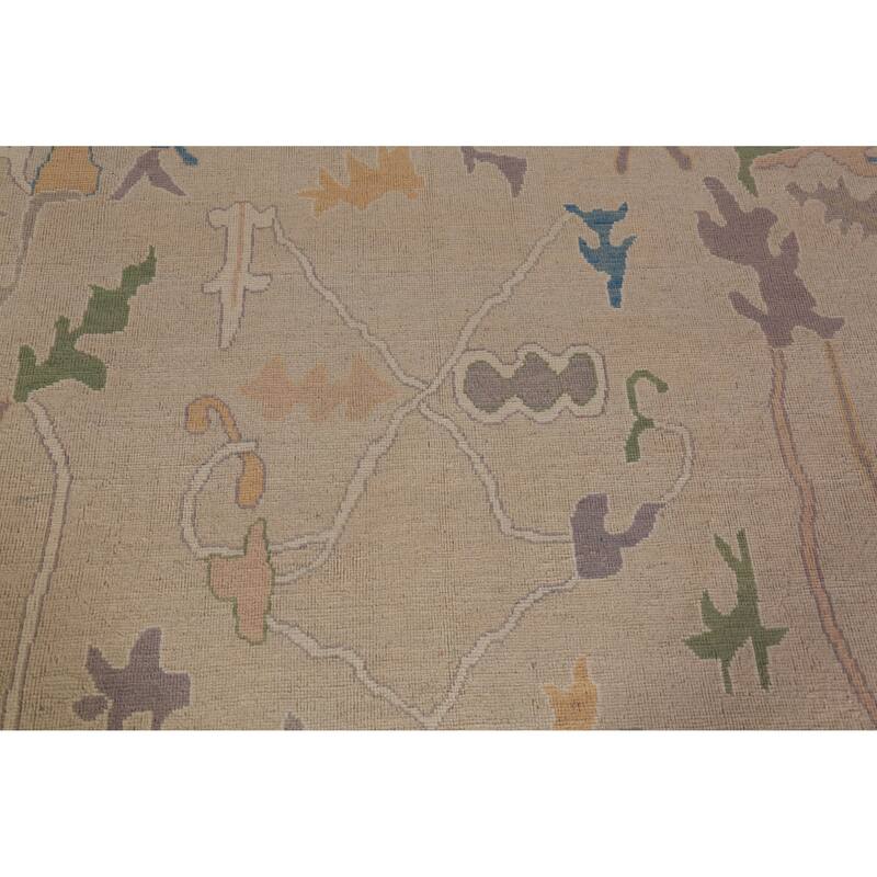Hand Knotted Oriental 100% Wool Carpet Transitional All-Over Beige & Ivories Oushak Area Rug - 12' 3'' X 9' 4''