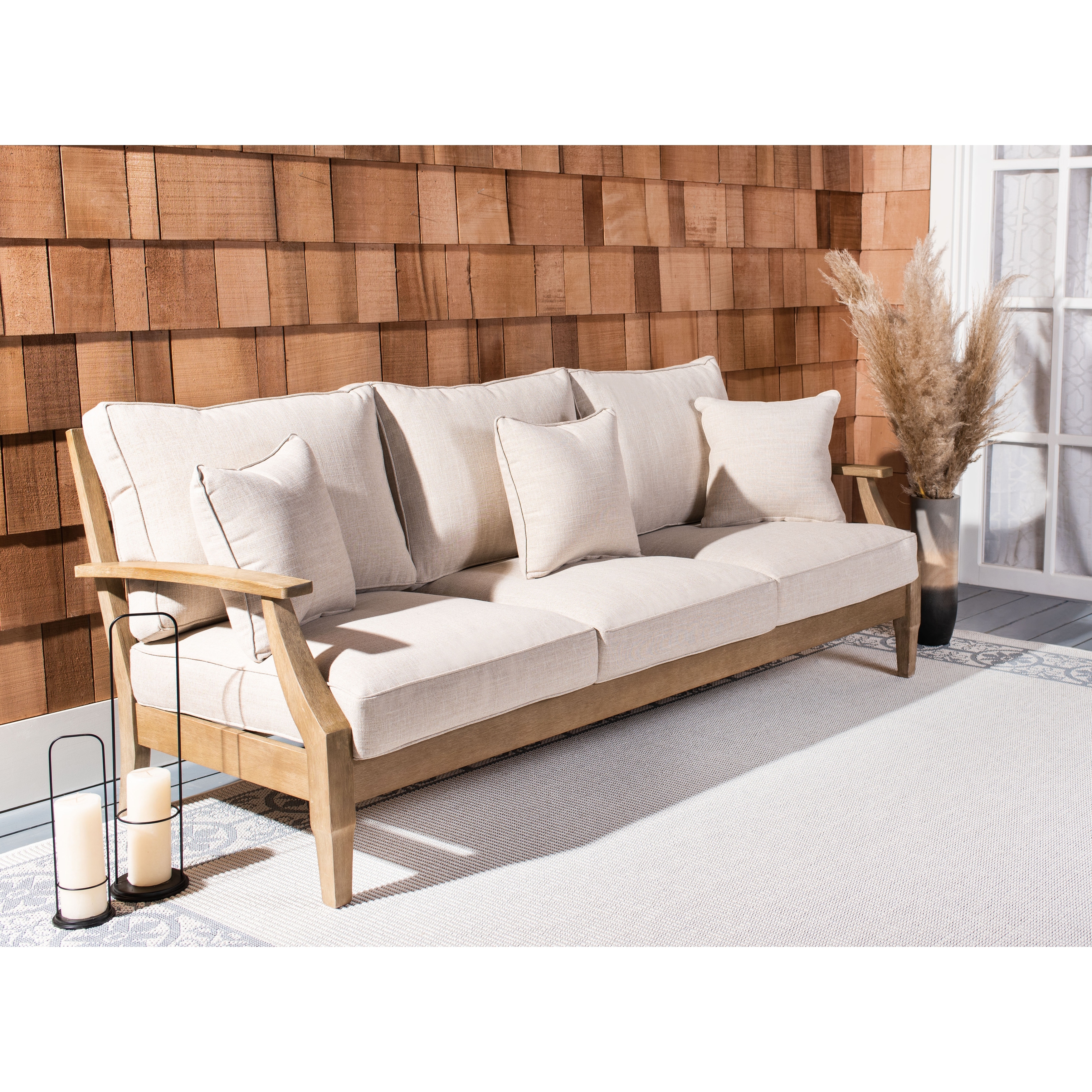 SAFAVIEH Couture Martinique Solid Wood Indoor Outdoor Patio Sofa 83 IN W x 36 IN D x 33 IN H Bed Bath Beyond 29906013