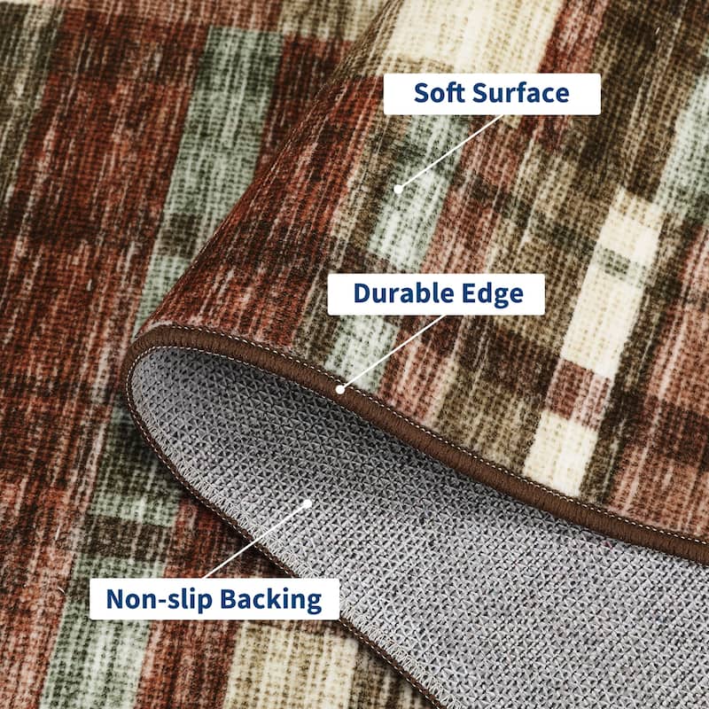 Area Rugs for Living Room Bedroom Modern Geometric Rug Low Pile Non Slip Farmhouse Plaid Carpet