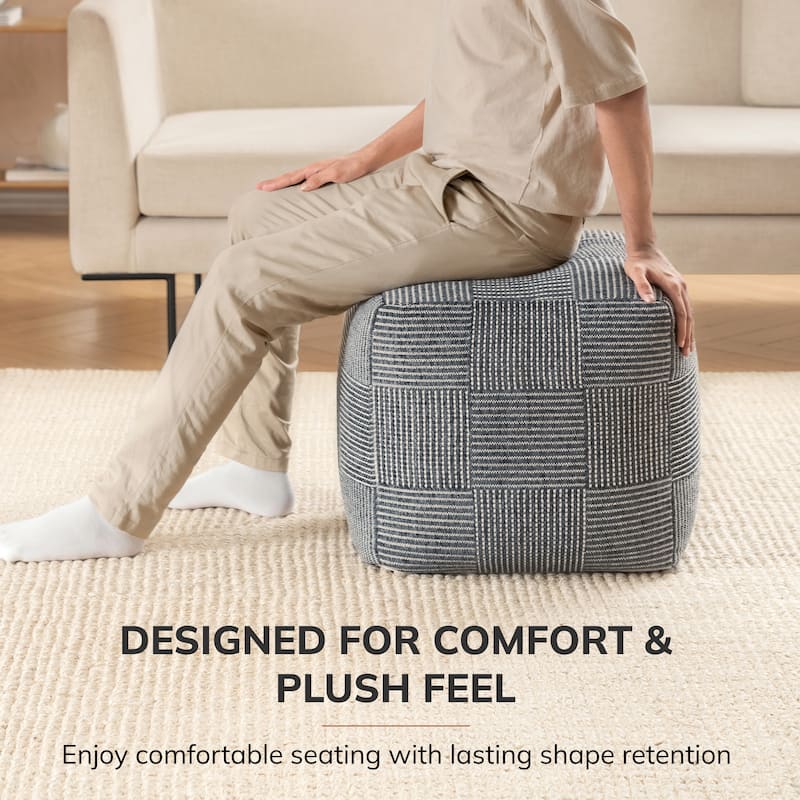 Jani 20-inch Ottoman Pouf - Handcrafted Handmade Ottoman for Seating, Footrest, Home Decor for Living Room, Bedroom