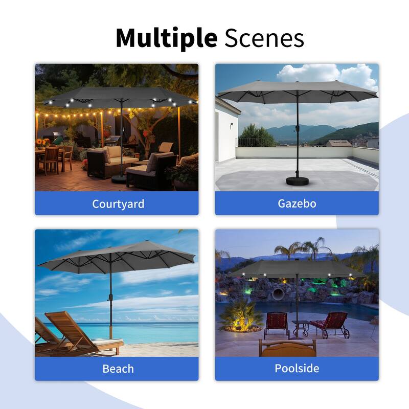 Autlaycil 13 ft Patio Umbrella with 36 Solar Lights & Crank System for Outdoor