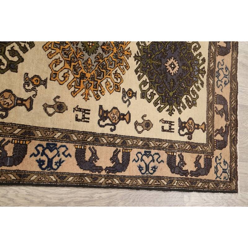 Traditional Geometric Bakhtiari Persian Area Rug Handmade Wool Carpet - 3'7" x 5'4"