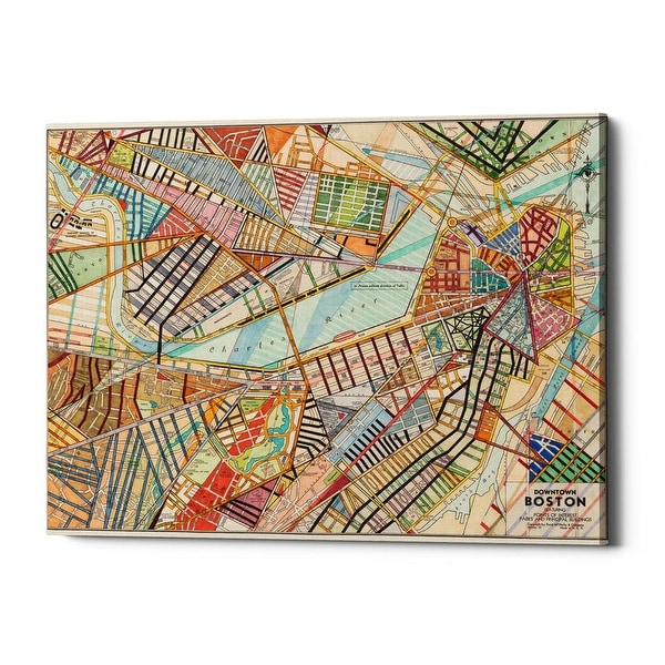 Epic Graffiti 'Modern Map of Boston' by Nikki Galapon Giclee Canvas Wall Art, 16"x12"