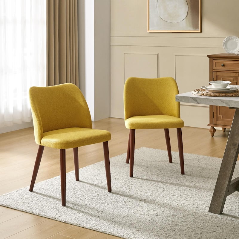 Melisa Upholstered Solid Wood Dining Chair Set of 2 by HULALA HOME - Mustard