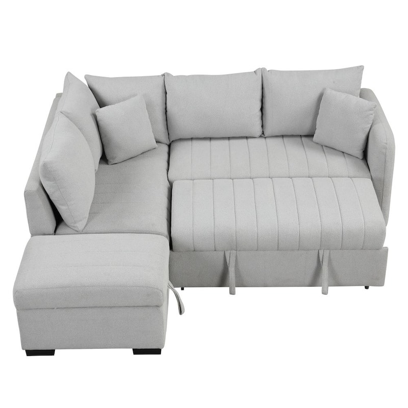 82.6" L-Shaped Sectional Pull Out Sofa Bed Sleeper Sofa with Two USB Ports, Two Power Sockets and A Movable Storage Ottoman