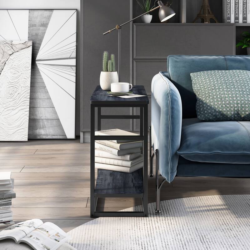 DH BASIC Urban Oak 32-inch Long Side Table with Lower Shelf by Denhour