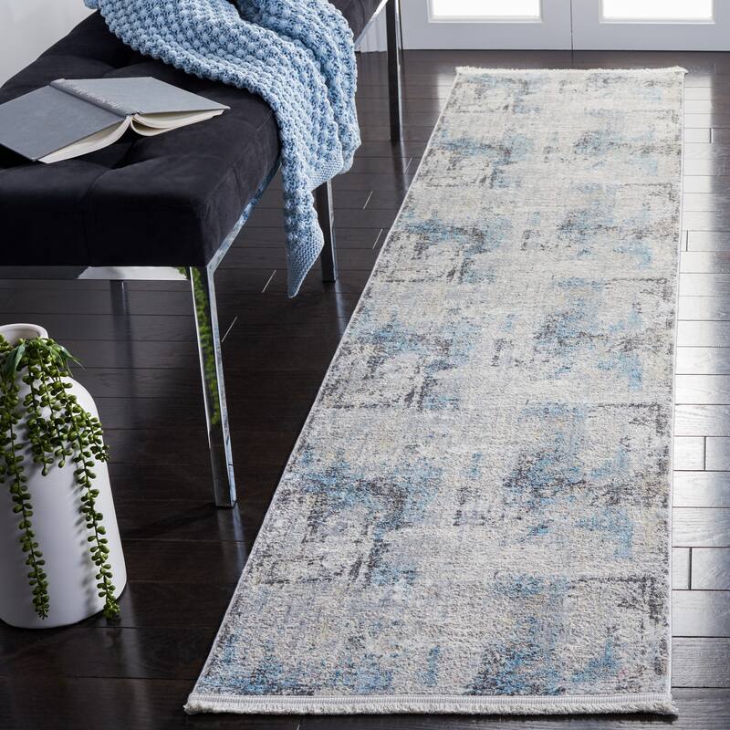 SAFAVIEH Dream Nollag Modern Abstract Viscose Rug - 2' x 8' - Grey/Blue - Runner