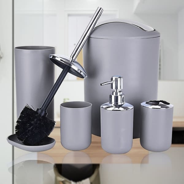 6Pcs/Set Bathroom Accessories Plastic Toothbrush Holder Cup Soap Dispenser  Dish Toilet Brush Holder Trash Can Set 3 Color