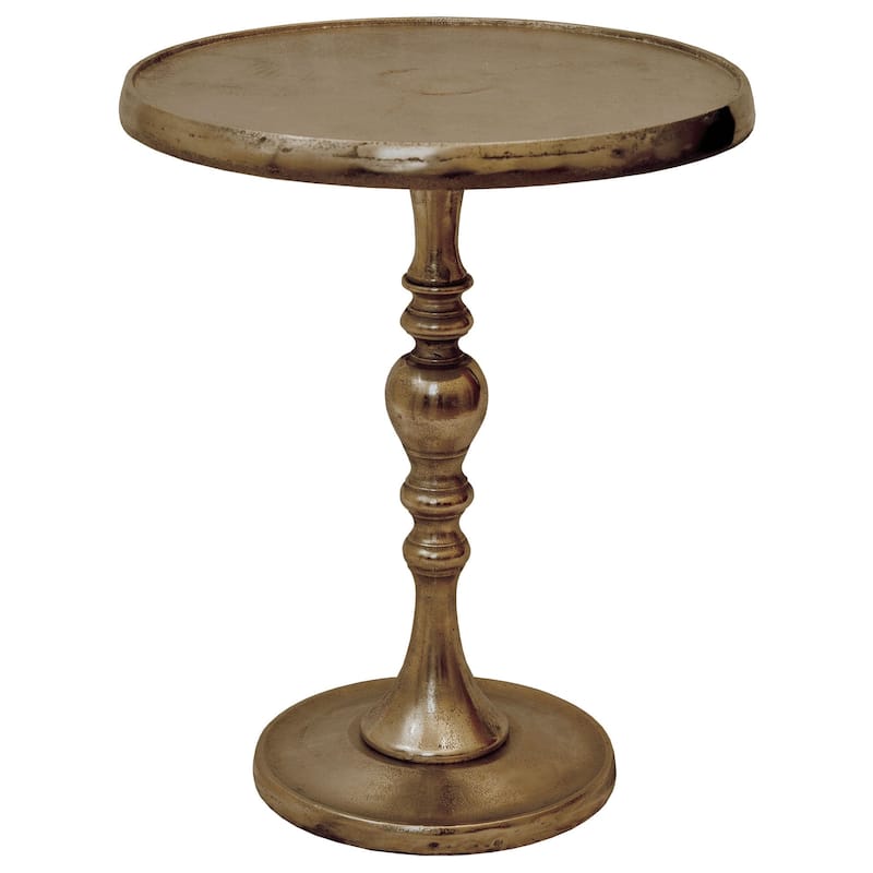 22" Antique Brass Carved Stem Accent Table