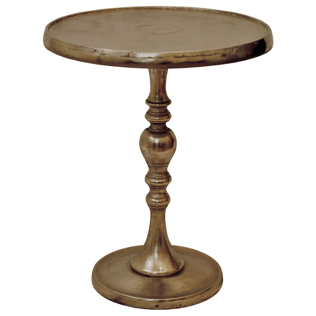 22" Antique Brass Carved Stem Accent Table
