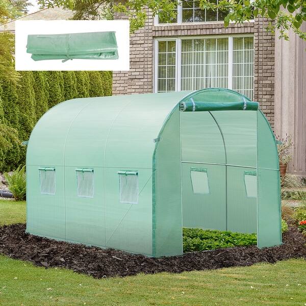 Outsunny 19.7' x 9.8' x 6.6' Plastic Greenhoe Cover Replacement, Heavy Duty Waterproof Tarp for Hoop Hoe, Sheeting with 12 Windows, Door & Reinforcement Grid, Green Outsunny 19.7' x 9.8' x 6.6' Plastic Greenhoe Cover Replacement, Heavy Duty Waterproof Tarp for Hoop Hoe, Sheeting with 12 Windows, Door & Reinforcement Grid, Green