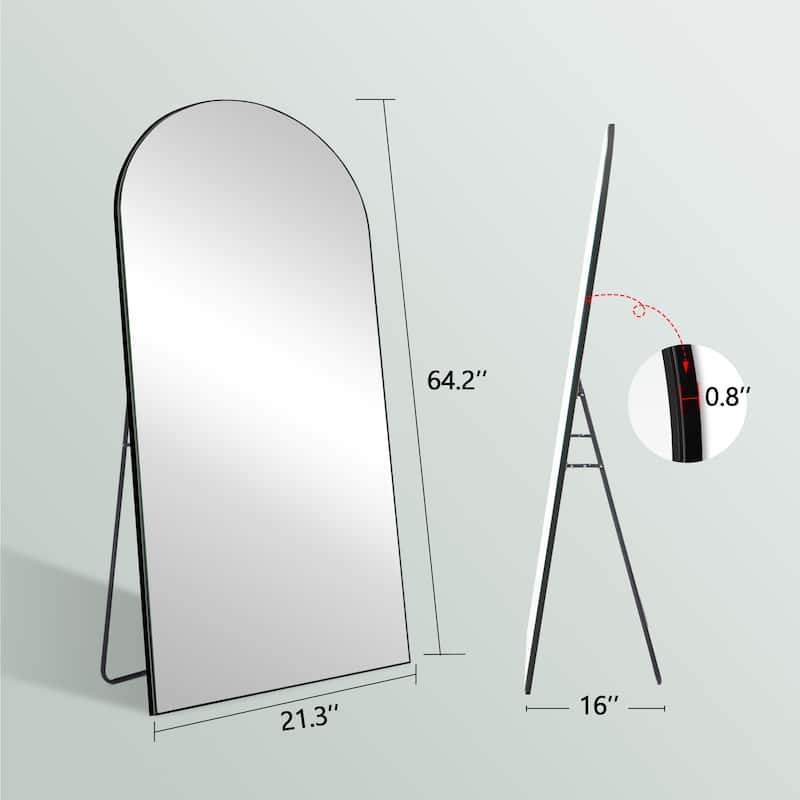 Arched Floor Mirror With Stand,Wood Frame Full Length Mirror,Wall-Mounted Mirror