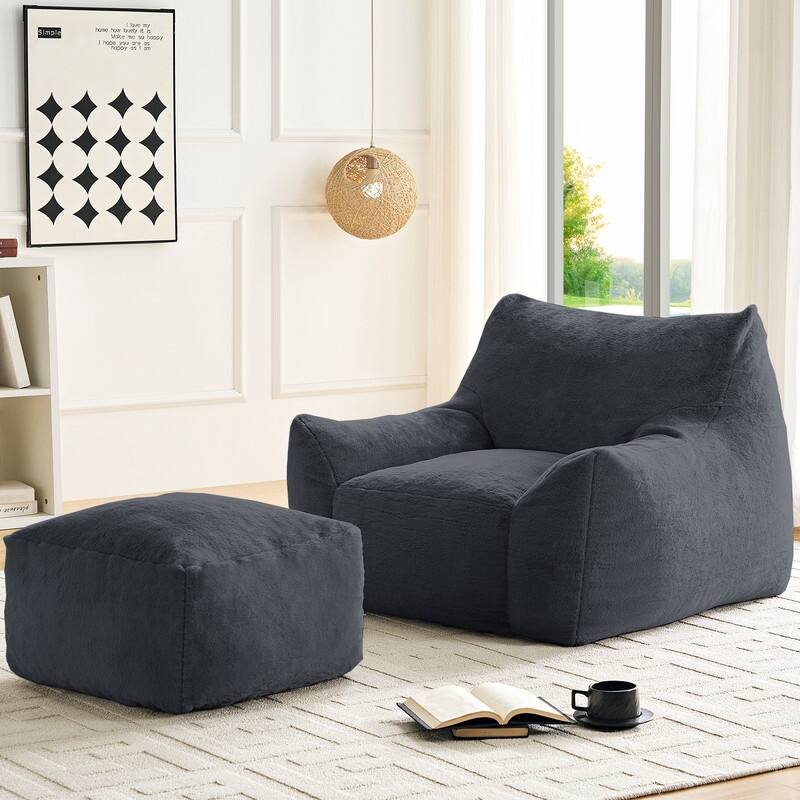 MIxoy Oversized Modern Bean Bag Chair with Ottoman,Lazy Sofa with Armrest