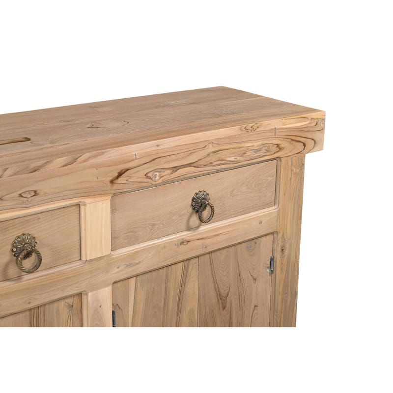 HomeRoots 72" Natural Solid Wood Three Drawer Sideboard with Five Doors - 72.00 in. x 38.00 in. x 16.00 in.