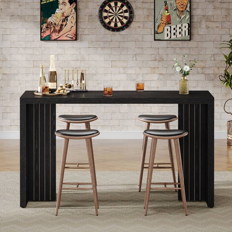 55'' Home Bar Unit, Bar Table with Faux Marble Finished Tabletop