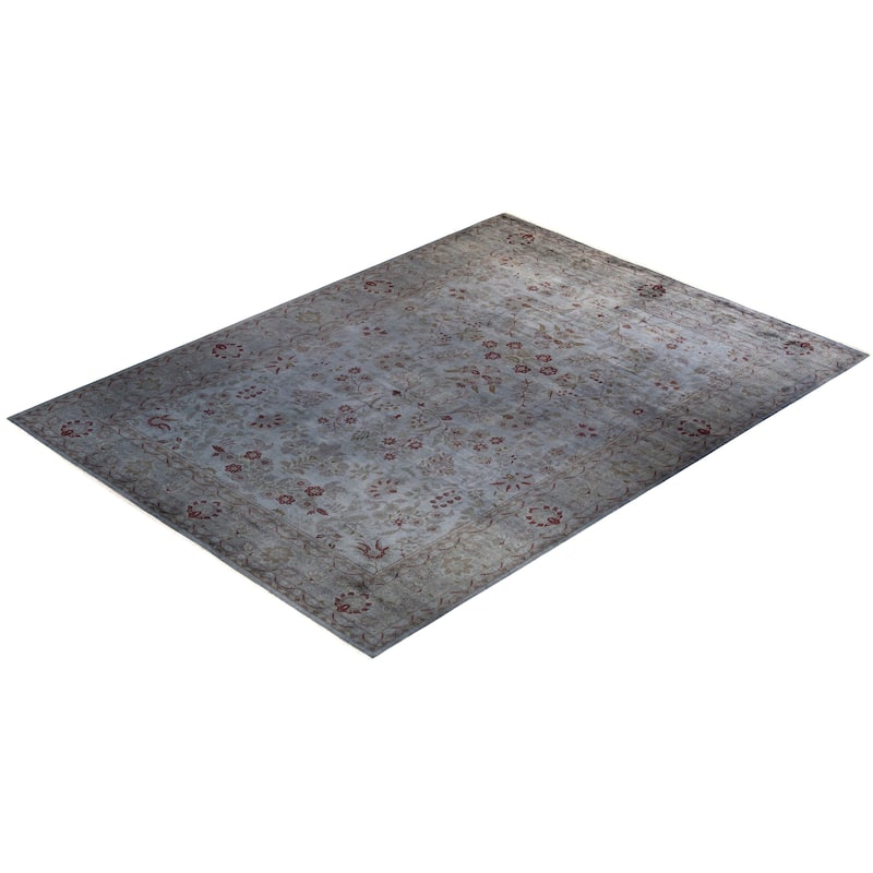 Overton Hand Knotted Wool Vintage Inspired Modern Contemporary Overdyed Gray Area Rug - 9' 3" x 12' 4"