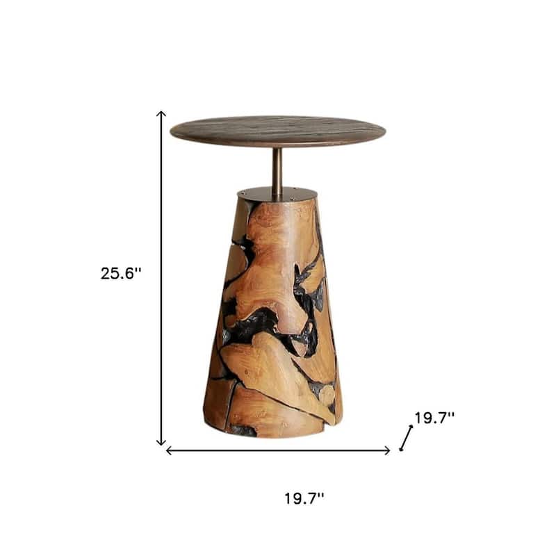 HomeRoots 26" Natural Distressed Reclaimed Wood Round Pedestal End Table - 19.70 in. x 25.60 in. x 19.70 in.