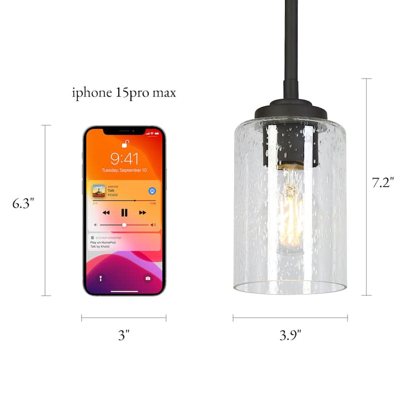 Modern Industrial 1-Light Black Pendant Seeded Glass Island Light for Dining Room Commercial - D3.9" x H7.2"