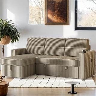 85'' Corduroy Pull Out Sleeper Sofa Bed Couch with Storage Chaise,Two ...