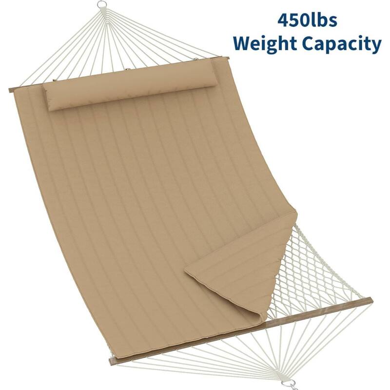 2 in 1 Outdoor Hammock with Cotton Rope and Polyester Pad for Patio, Backyard, Garden, Beach - Tan