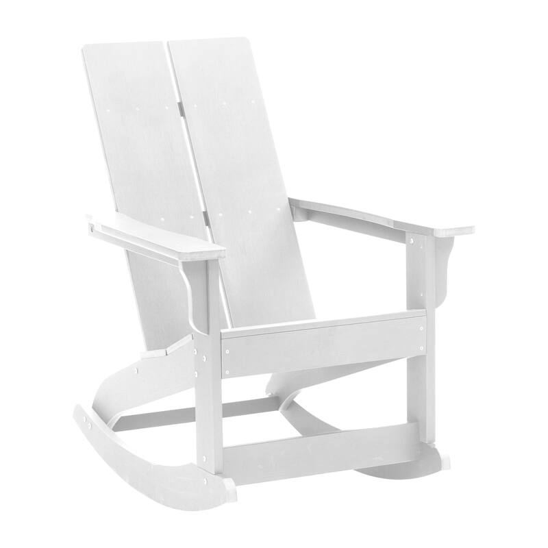 2 Modern Dual Slat Poly Resin Adirondack Rocking Chairs with Side Table