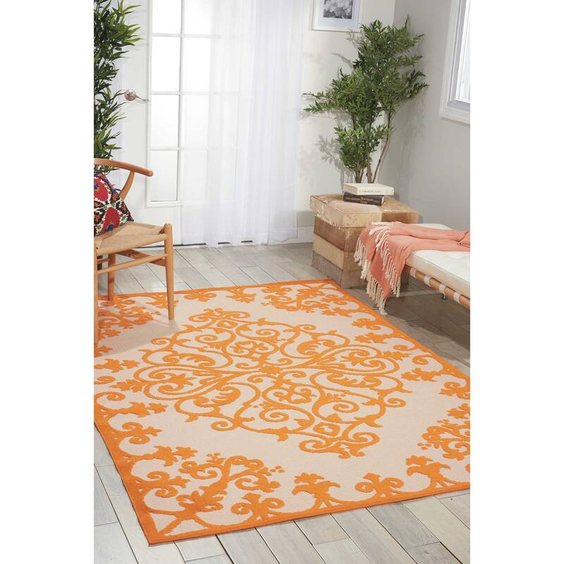 Nourison Aloha Modern Medallion Scroll Indoor / Outdoor Area Rug - 7'10" x 10'6" - Orange