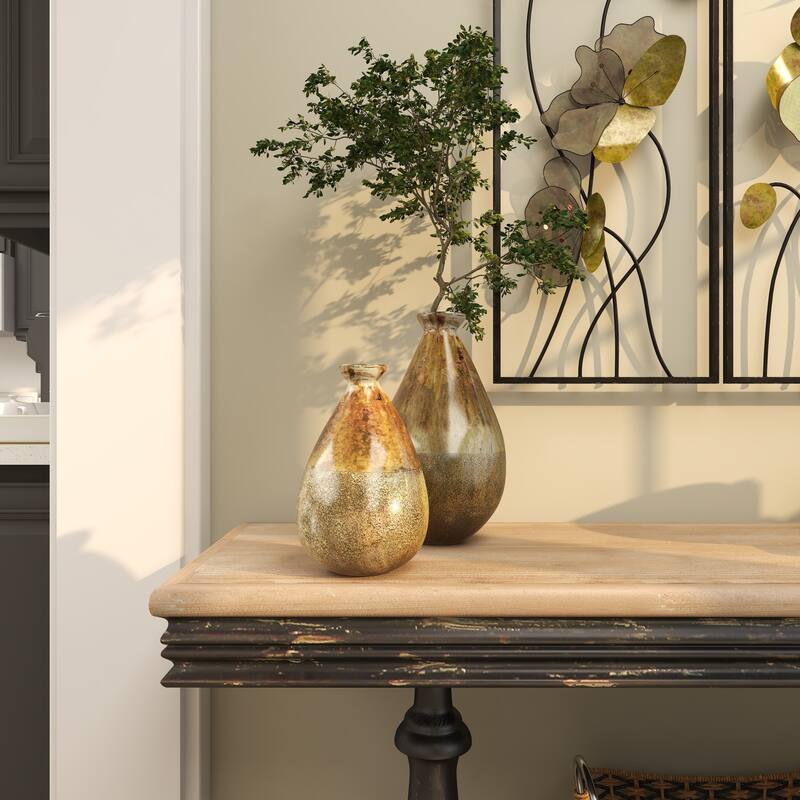 Stylish Glass Blown Vase (Set of 2) - Gold or Green