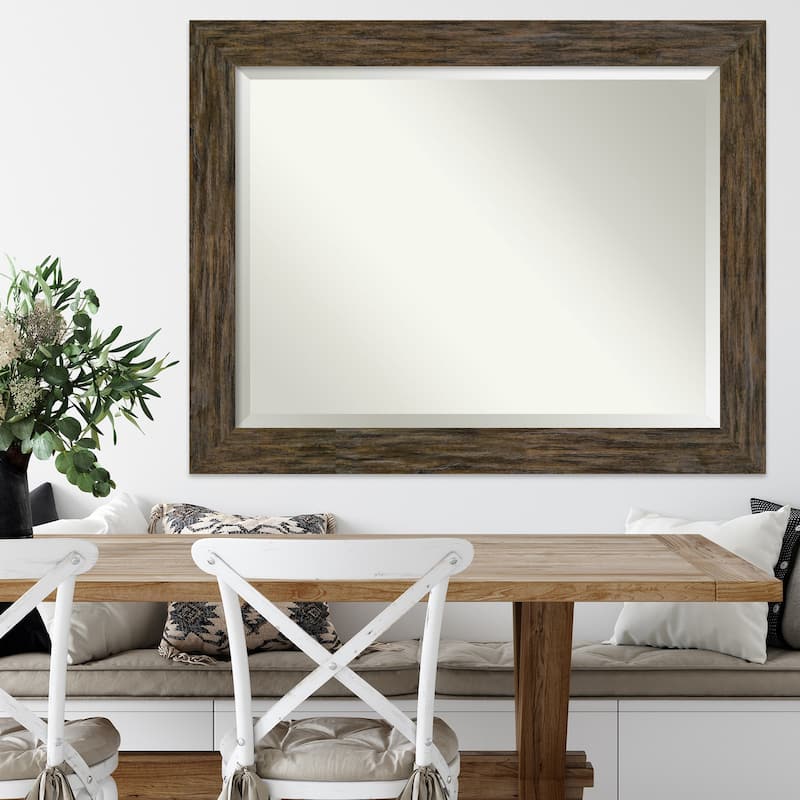 Beveled Wood Wall Mirror - Fencepost Brown Frame